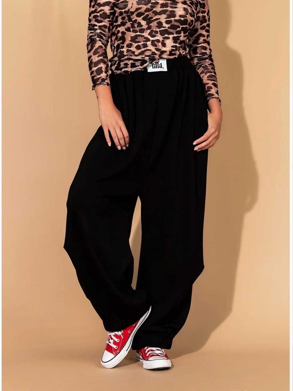 Dressed in LALA Black Wide-Leg Elastic Hem Pants